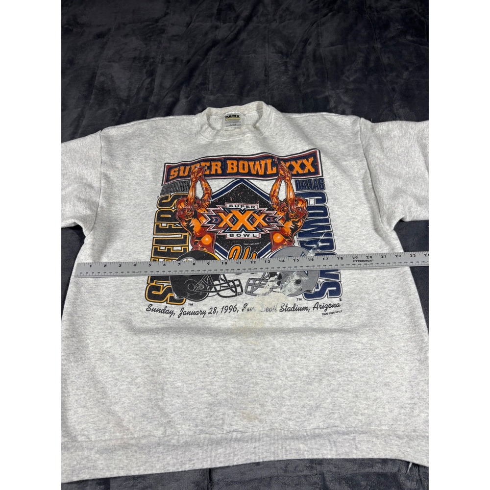 Vintage 1996 Super Bowl XXX Tultex Sweatshirt Mens XL Steelers vs Cowboys Gray - Picture 7 of 12
